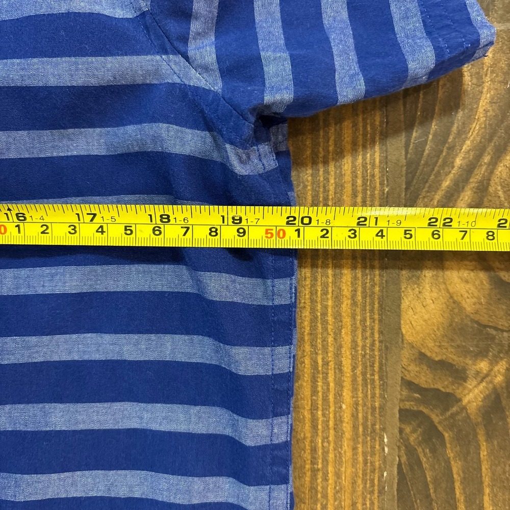ORIGINAL PENGUIN Button Up Shirt Mens Medium Blue Striped Short Sleeve Classic - Picture 6 of 8